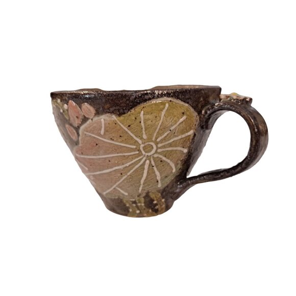 Lotus Flower Lily Pad Coarse Clay Cups Mugs Set Of 2 - Picture 5 of 8